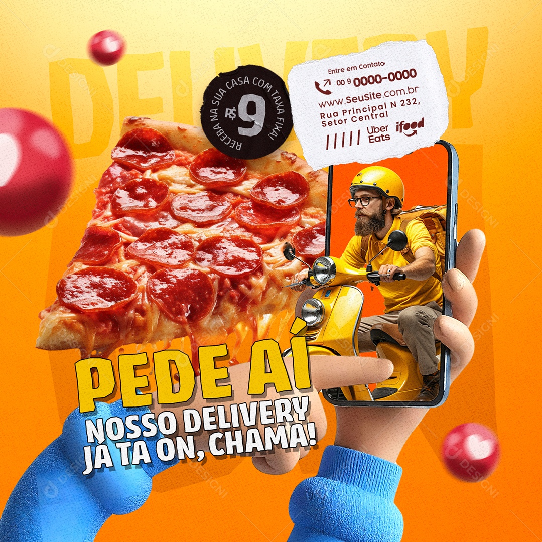 Delivery Pede Aí Pizza Social Media PSD Editável