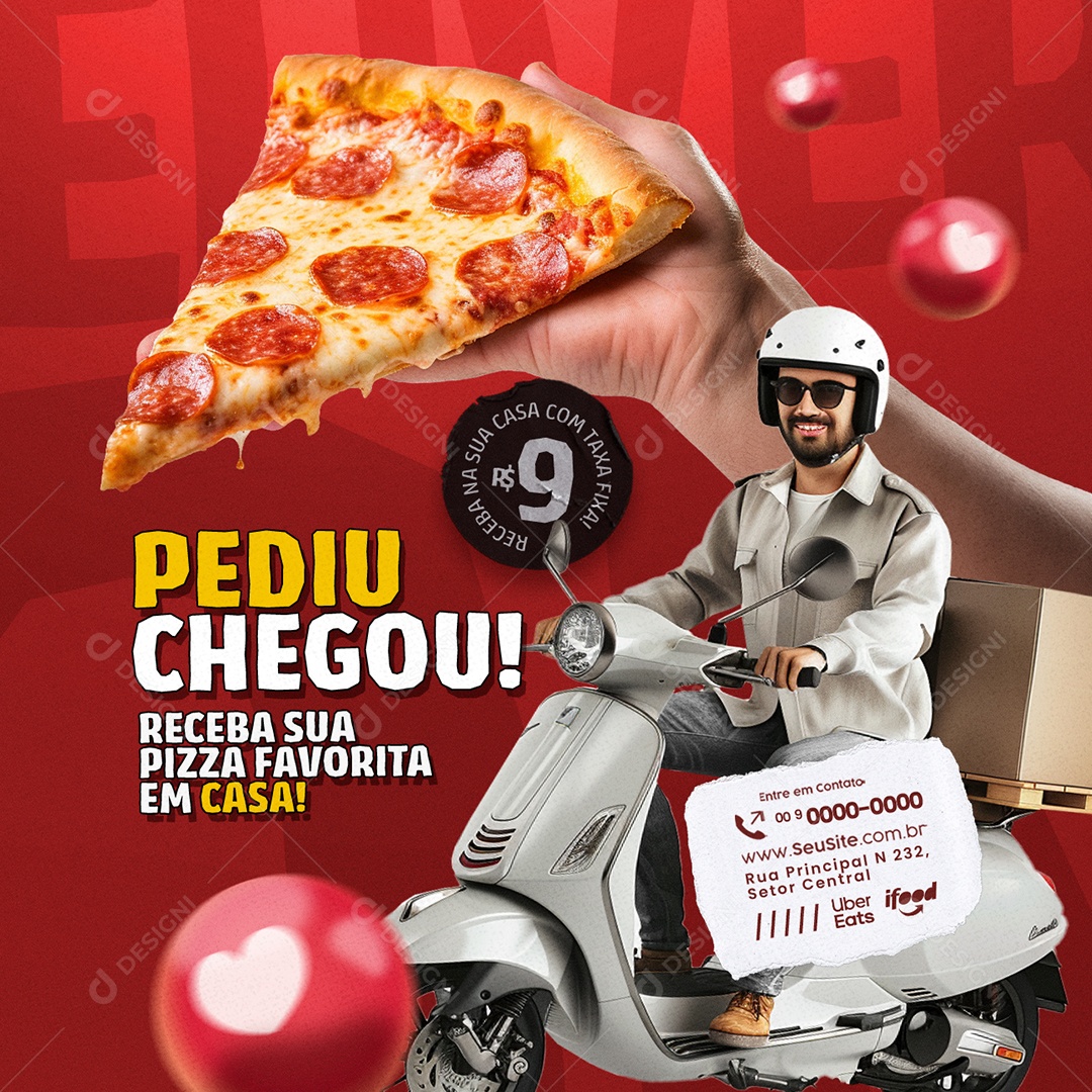 Delivery Pediu Chegou Pizza Social Media PSD Editável
