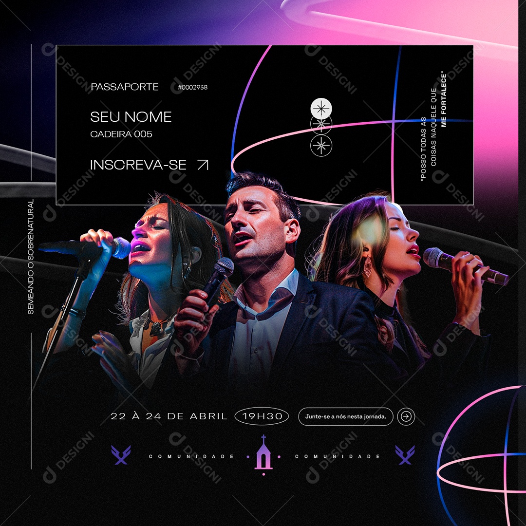 Gospel Passaporte Inscreva-Se Social Media PSD Editável