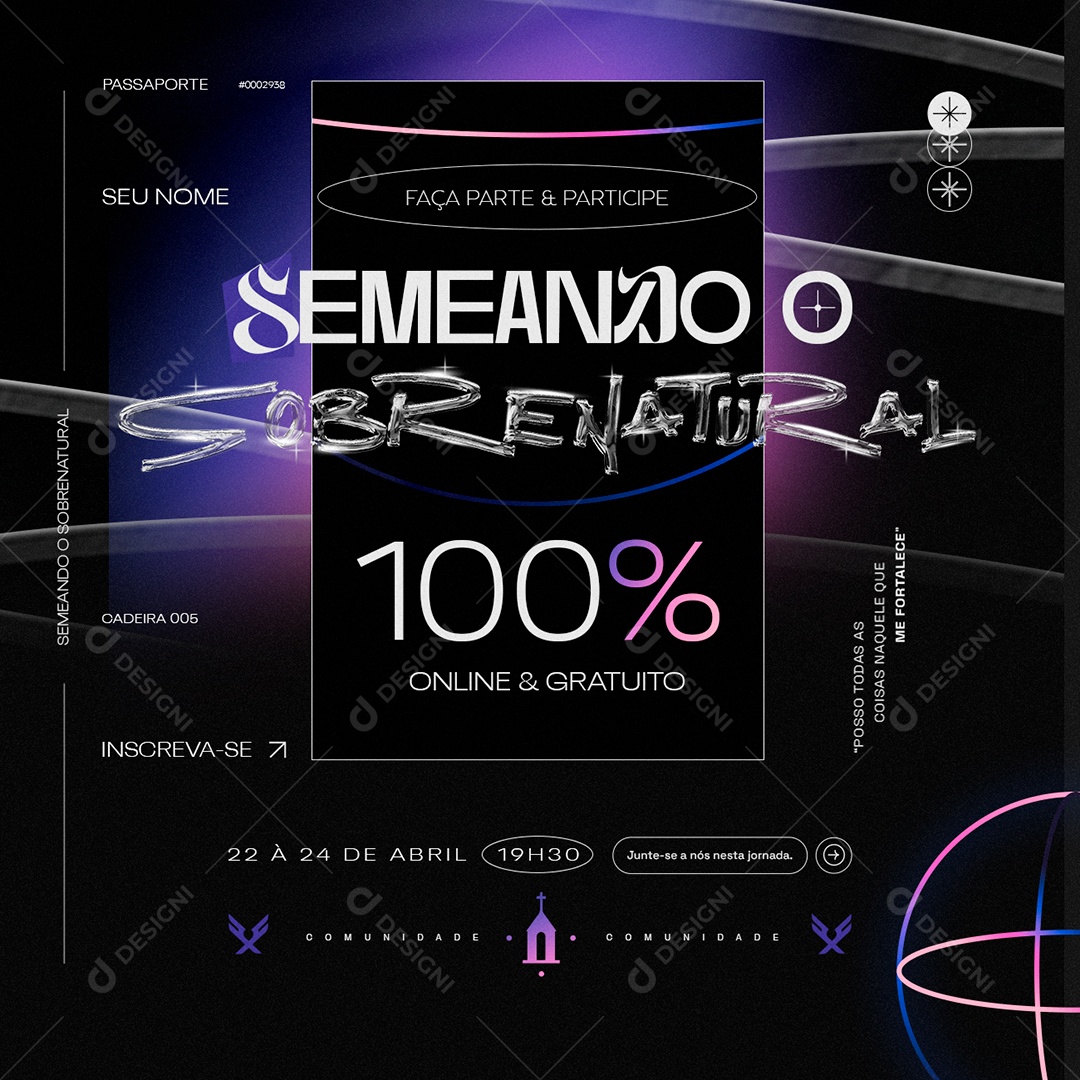 Gospel Semeando o Sobrenatural 100% Online Social Media PSD Editável