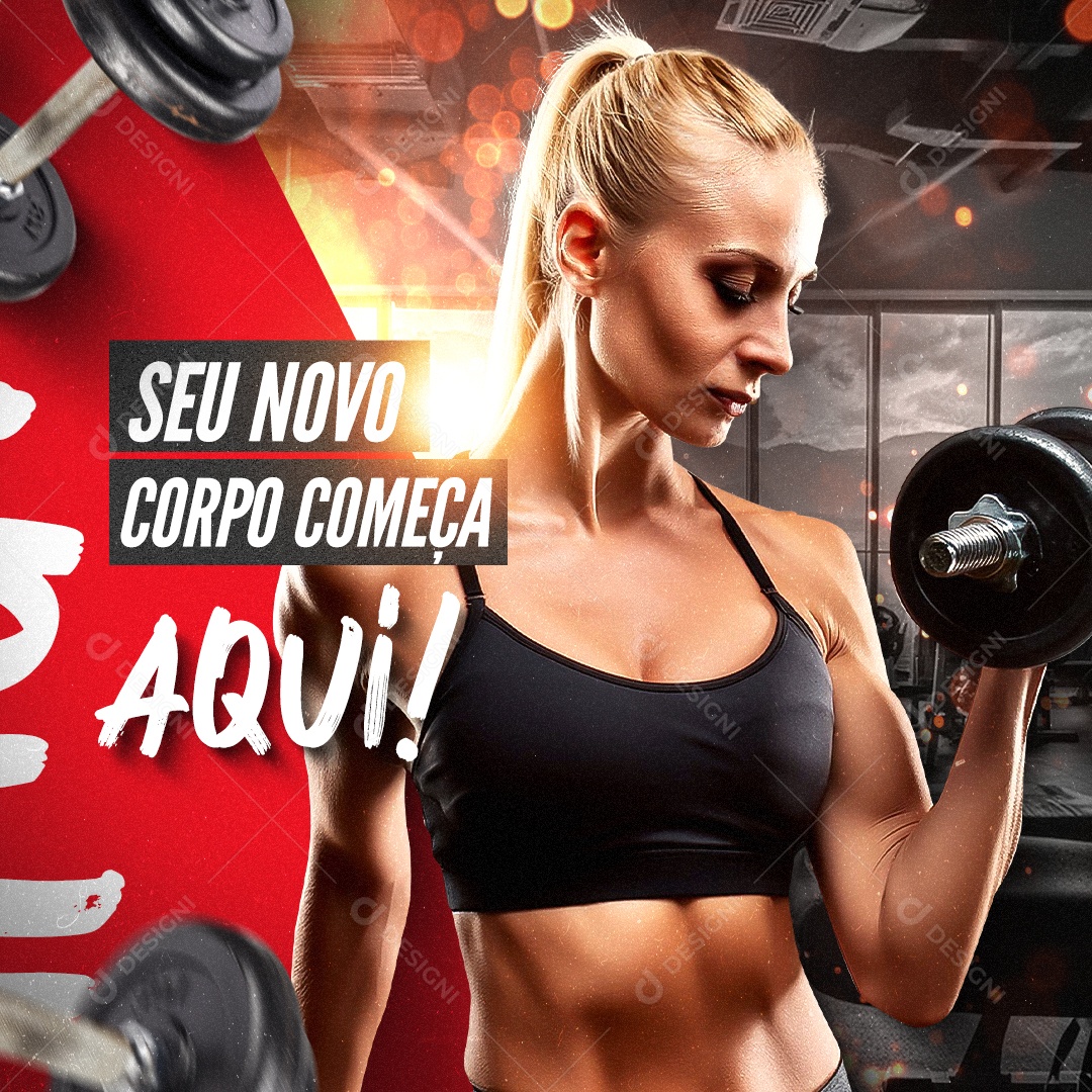 Academia Seu Novo Corpo Começa Social Media PSD Editável