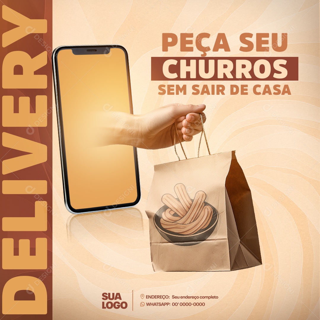 Peça seus Churros Sem Sair de Casa Social Media PSD Editável