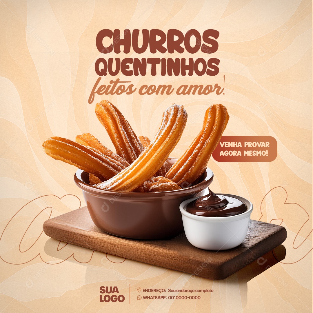 Churros Quentinhos Feitos com Amor Social Media PSD Editável