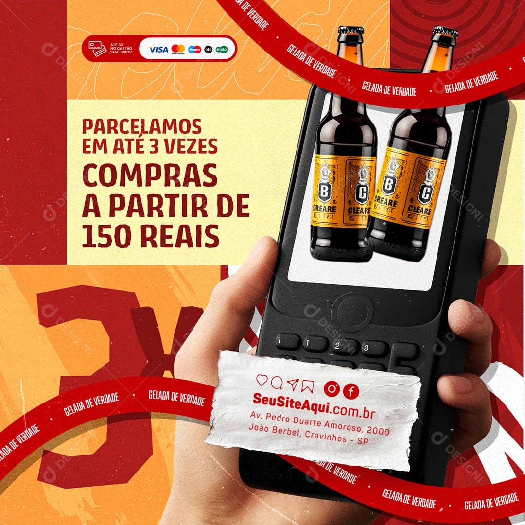 Cervejaria Parcelamos em Até 3 Vezes Social Media PSD Editável