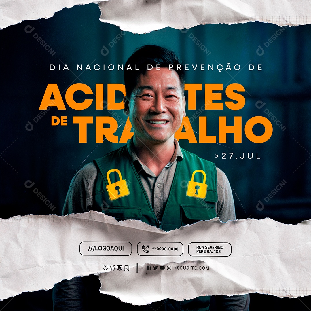 Social Media Dia Nacional da Prevenção de Acidentes de Trabalho 27 de Julho  PSD Editável