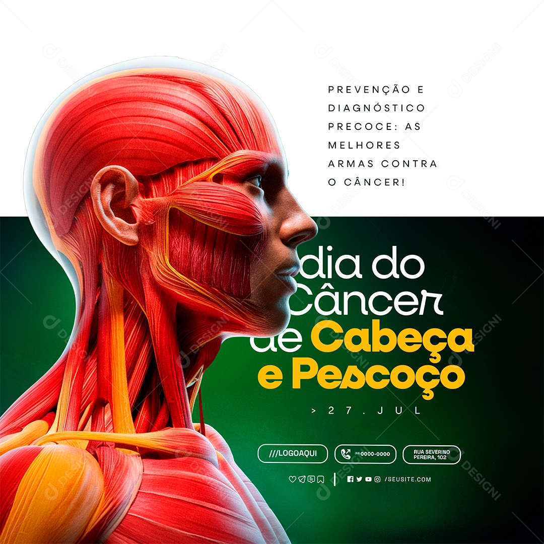 Dia do Câncer de Cabeça e Pescoço 27 de Julho Social Media PSD Editável