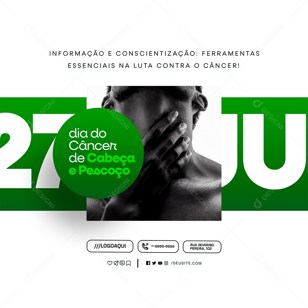 Dia Mundial do Câncer de Cabeça e Pescoço 27 de Julho Informação Social Media PSD Editável