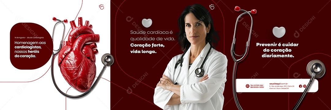 Carrossel Dia do Cardiologista 14 de Agosto Social Media PSD Editável