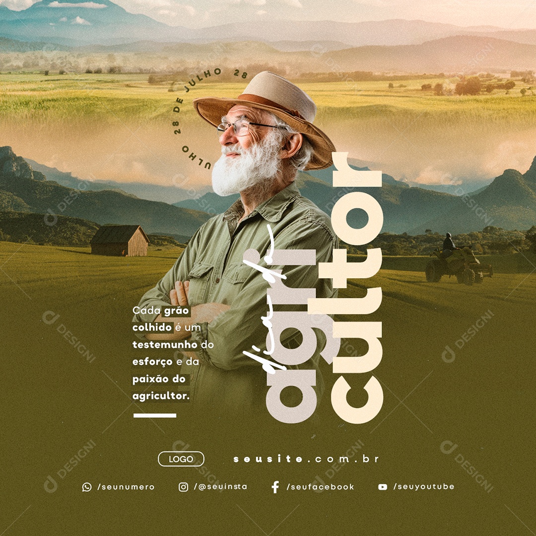 Dia do Agricultor 28 de Julho Cada Grão Colhido Social Media PSD Editável