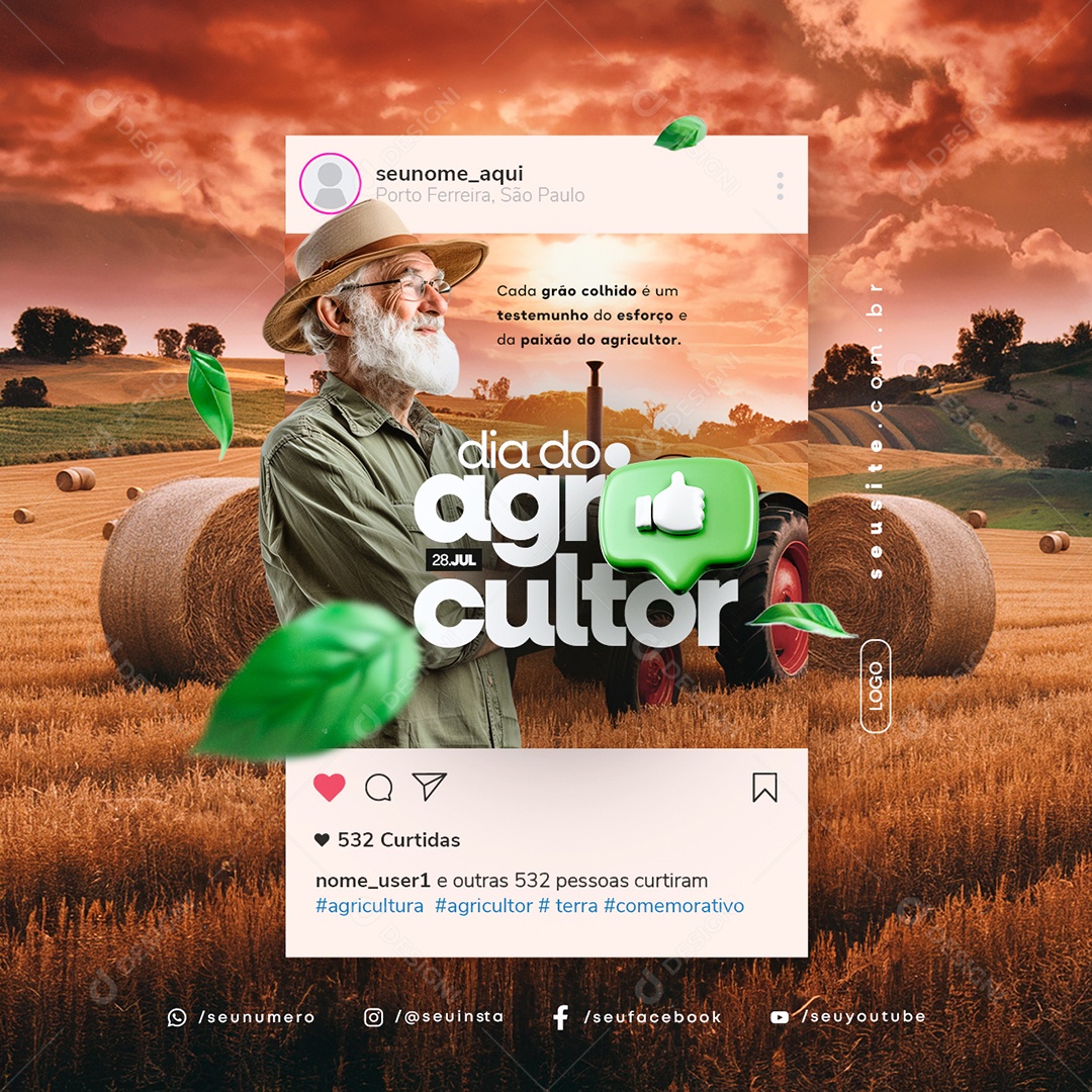 Dia do Agricultor 28 de Julho Social Media PSD Editável