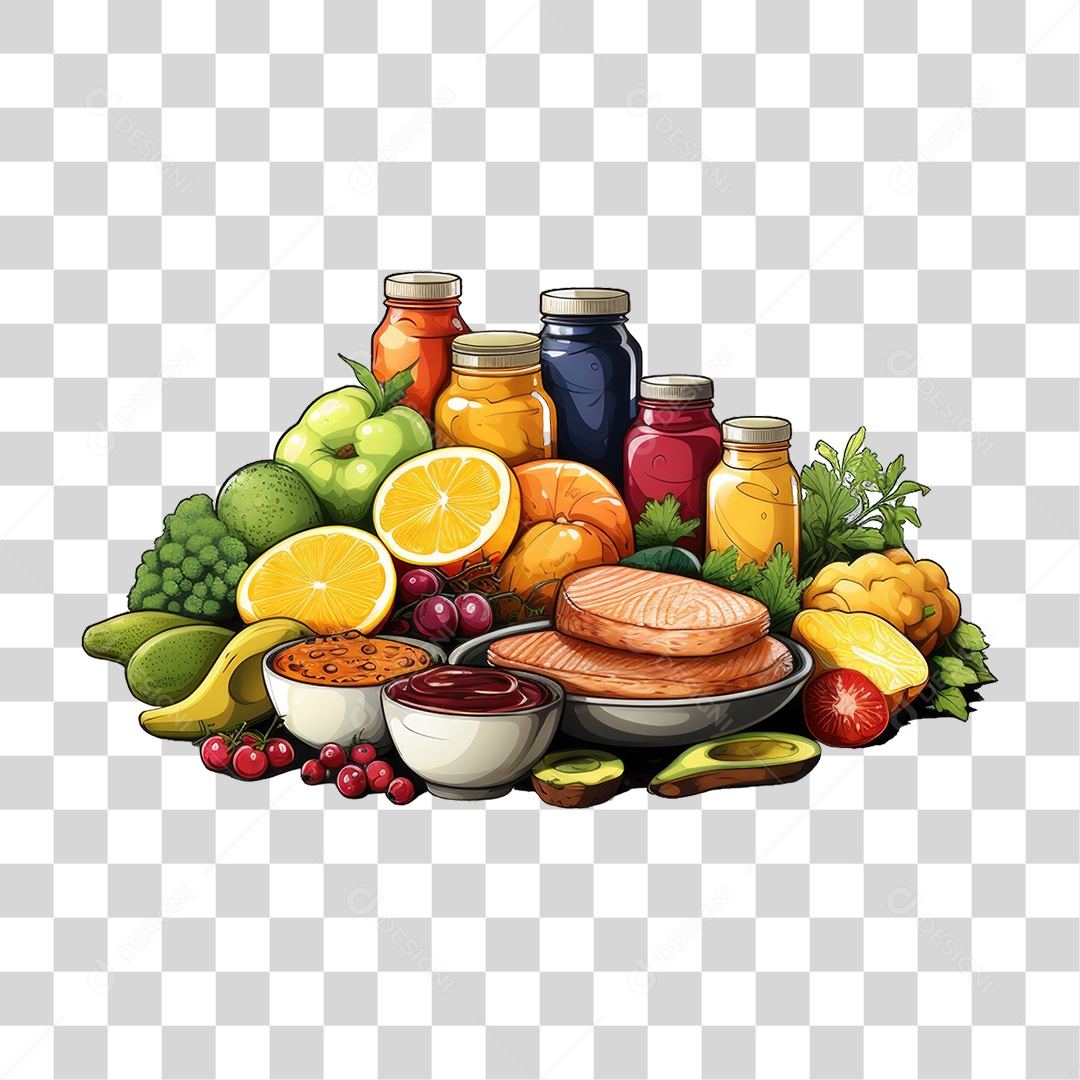 Frutas Legumes Verduras Salmão PNG Transparente