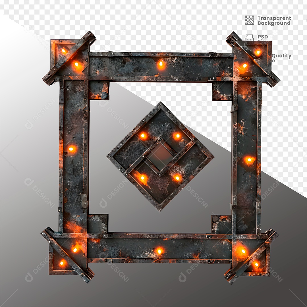 Painel de Metal com Luz Elemento 3D para Composição PSD