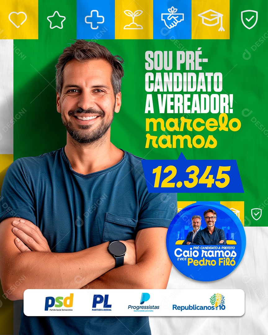 Eleições 2024 Pré Candidato a Vereador Marcelo Ramos Social Media PSD Editável