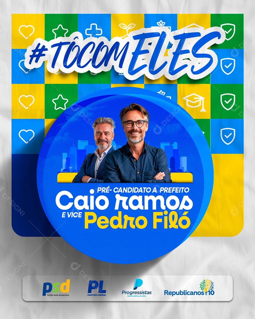 Eleições 2024 Pré Candidato a Prefeito Caio Ramos e Vice Pedro Filó Social Media PSD Editável