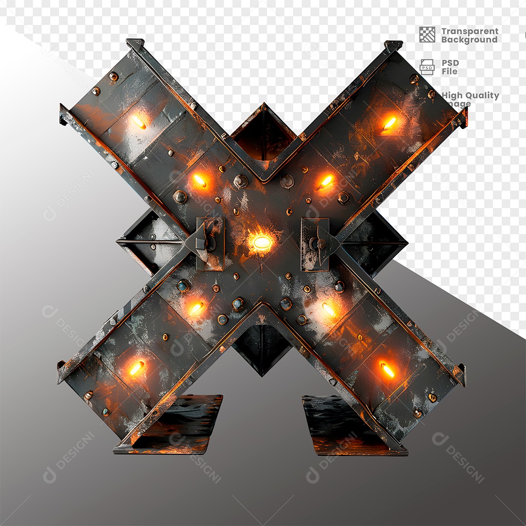 Painel de Metal com Luz Elemento 3D para Composição PSD