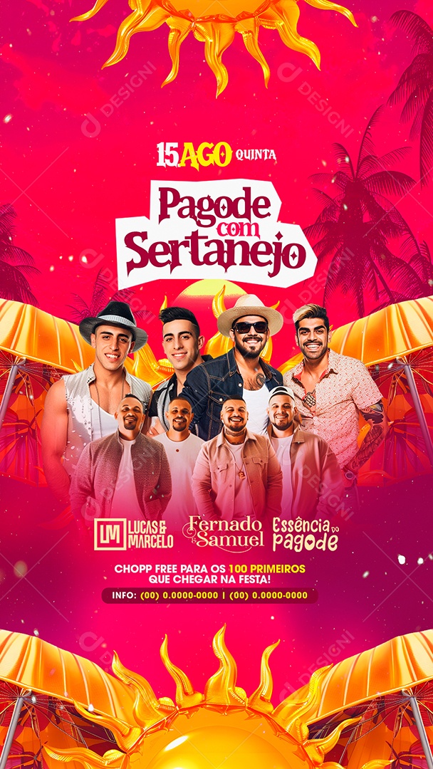 Story Flyer Pagode com Sertanejo Lucas e Marcelo Fernado e Samuel Social Media PSD Editável