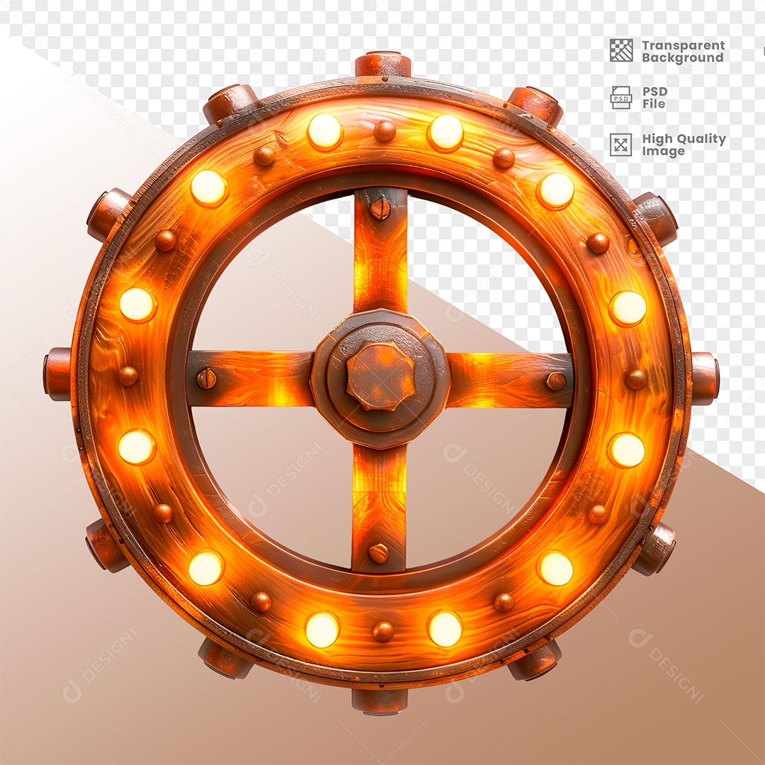 Roda de Madeira com Lampadas Elemento 3D para Composição PSD