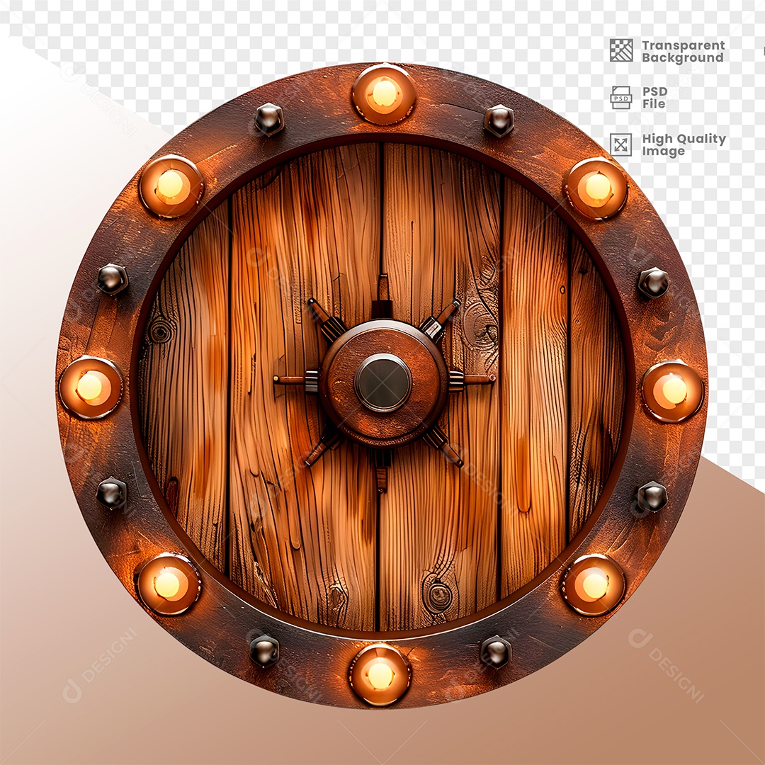 Roda de Madeira com Lampadas Elemento 3D para Composição PSD