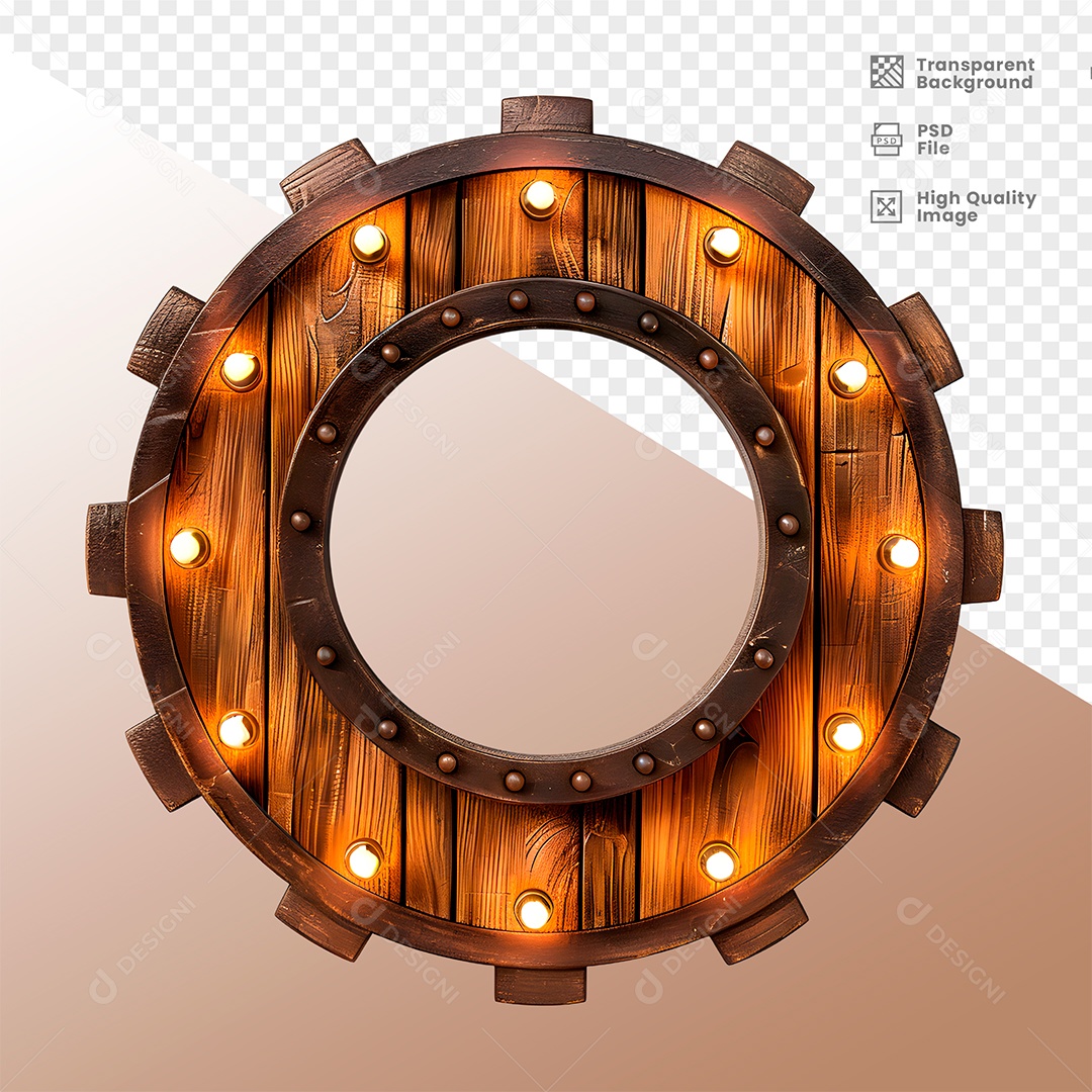 Roda de Madeira com Lampadas Elemento 3D para Composição PSD