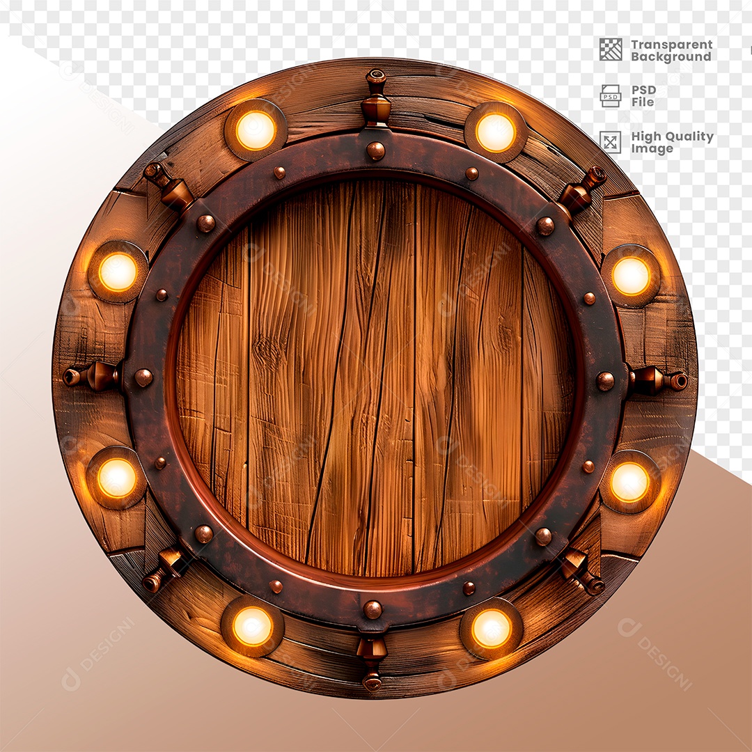 Roda de Madeira com Lampadas Elemento 3D para Composição PSD