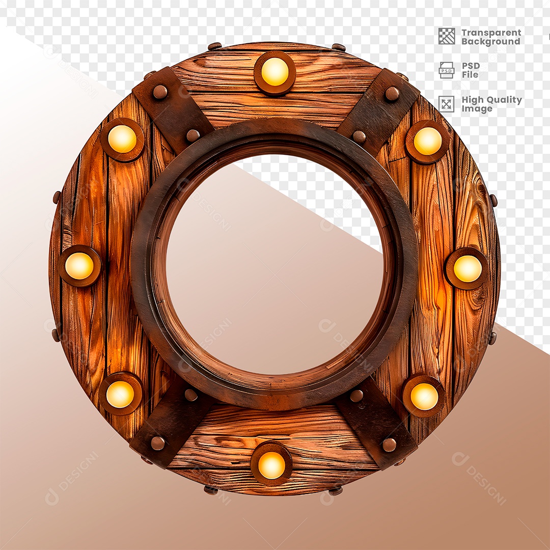 Roda de Madeira com Lampadas Elemento 3D para Composição PSD