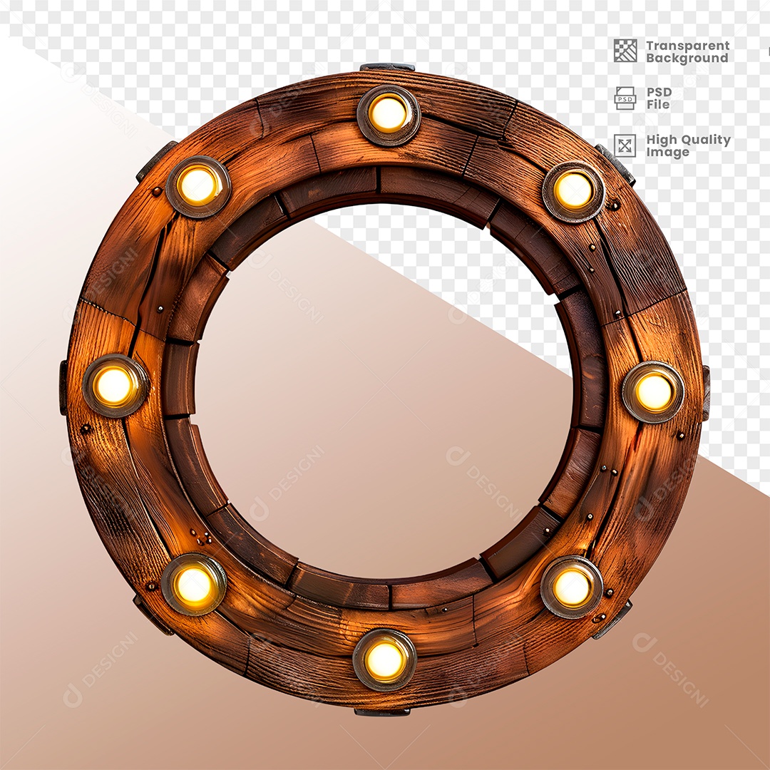 Roda de Madeira com Lampadas Elemento 3D para Composição PSD