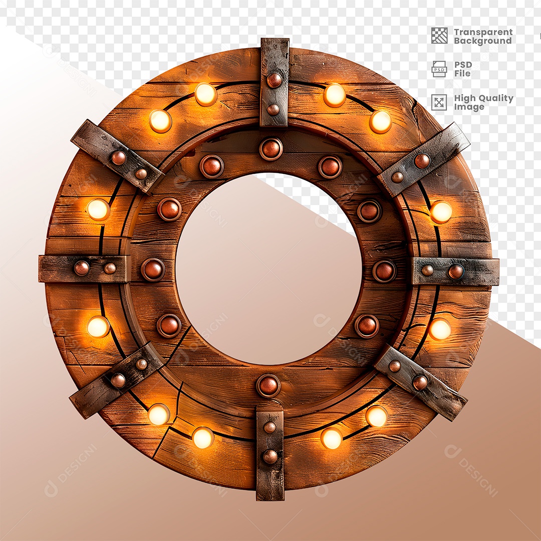 Roda de Madeira com Lampadas Elemento 3D para Composição PSD