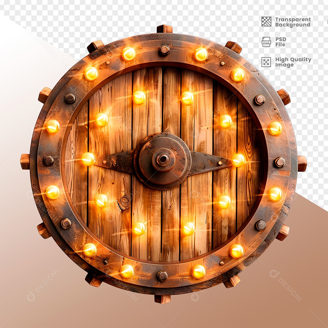 Roda de Madeira com Lampadas Elemento 3D para Composição PSD