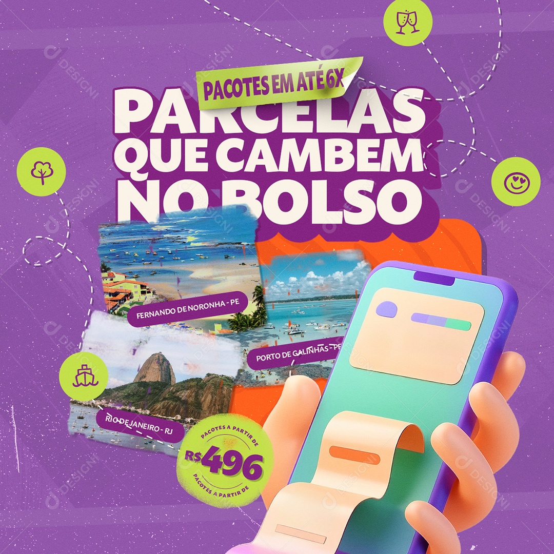 Agência de Viagens Pacotes em Até 6x Social Media PSD Editável