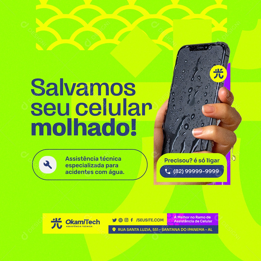 Assistência de Celular Salvamos seu Celular Molhado Social Media PSD Editável