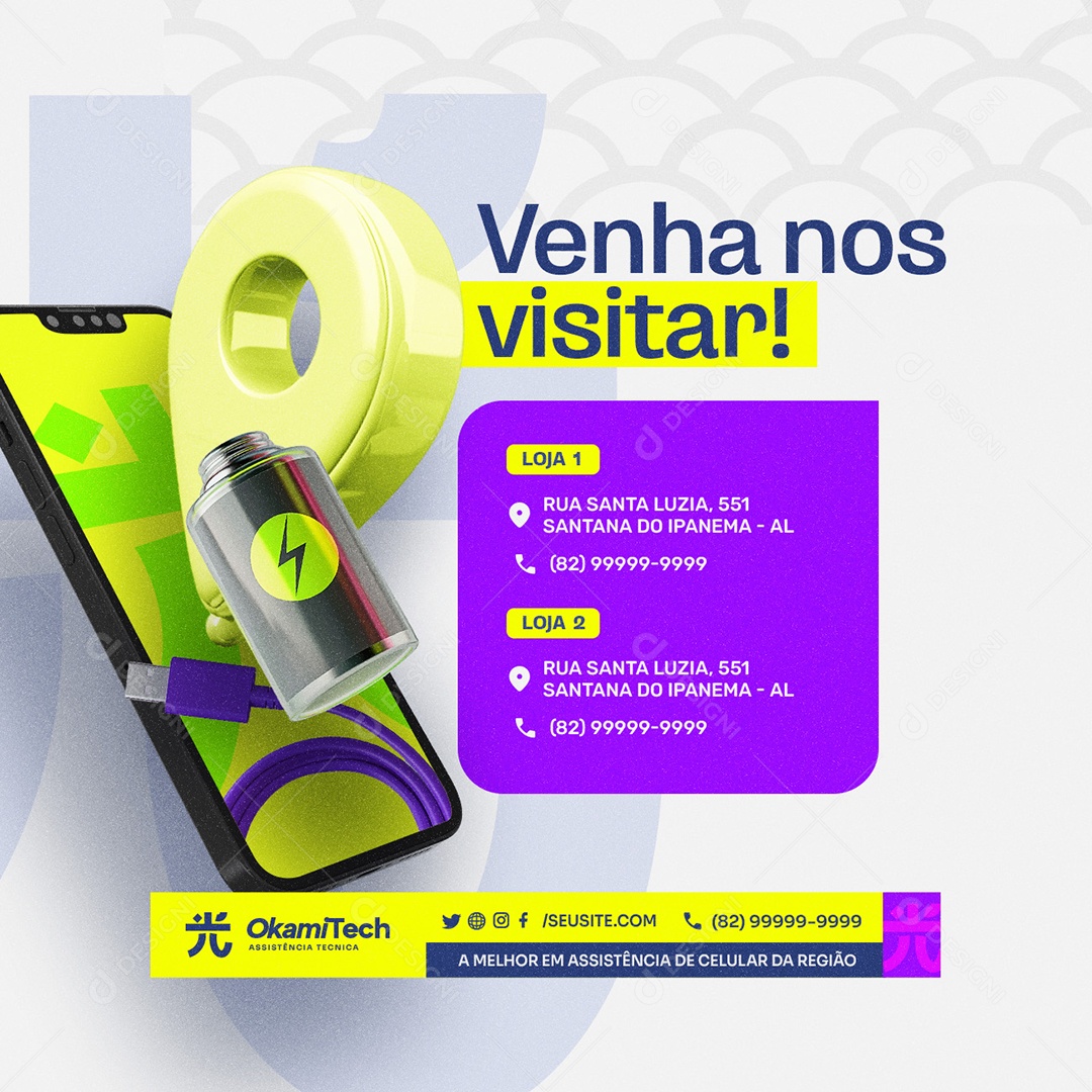 Assistência de Celular Venha nos Visitar Social Media PSD Editável