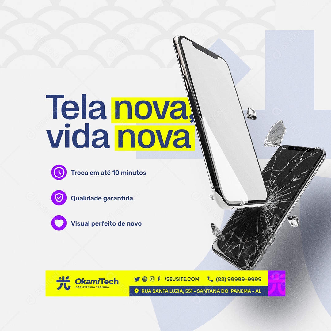 Assistência de Celular Tela Nova Vida Nova Social Media PSD Editável