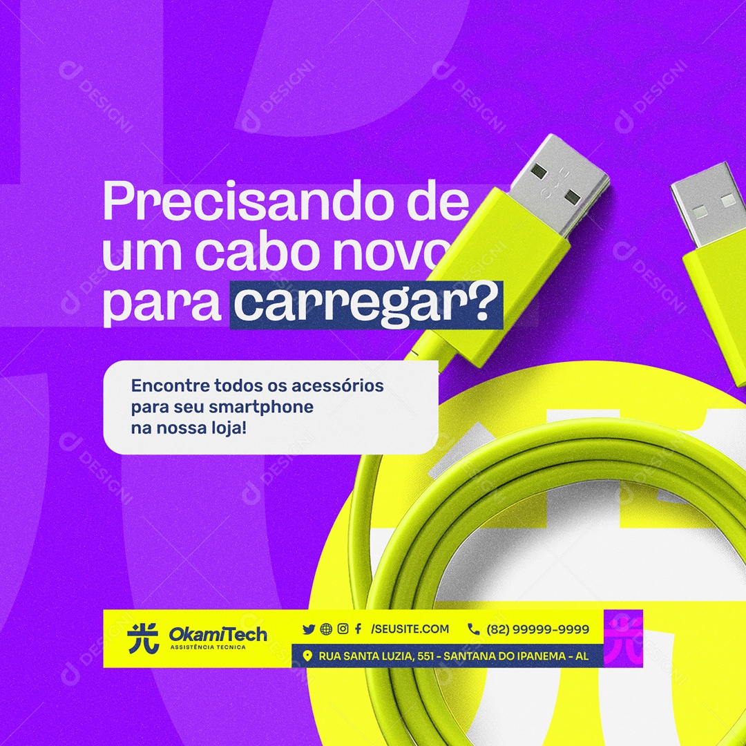 Assistência de Celular Precisando de Um Cabo Novo Social Media PSD Editável
