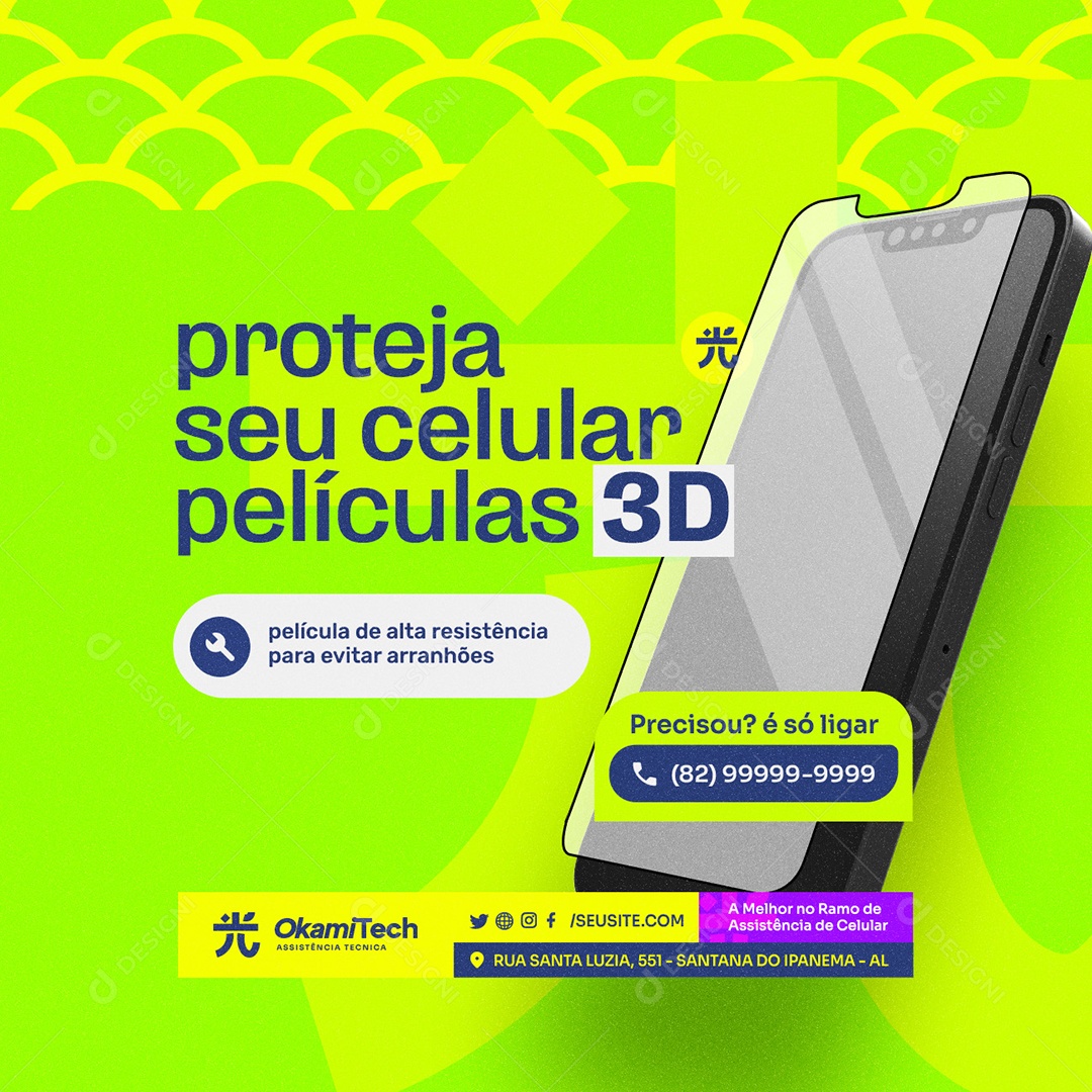 Assistência de Celular Proteja seu Celular Películas 3D Social Media PSD Editável