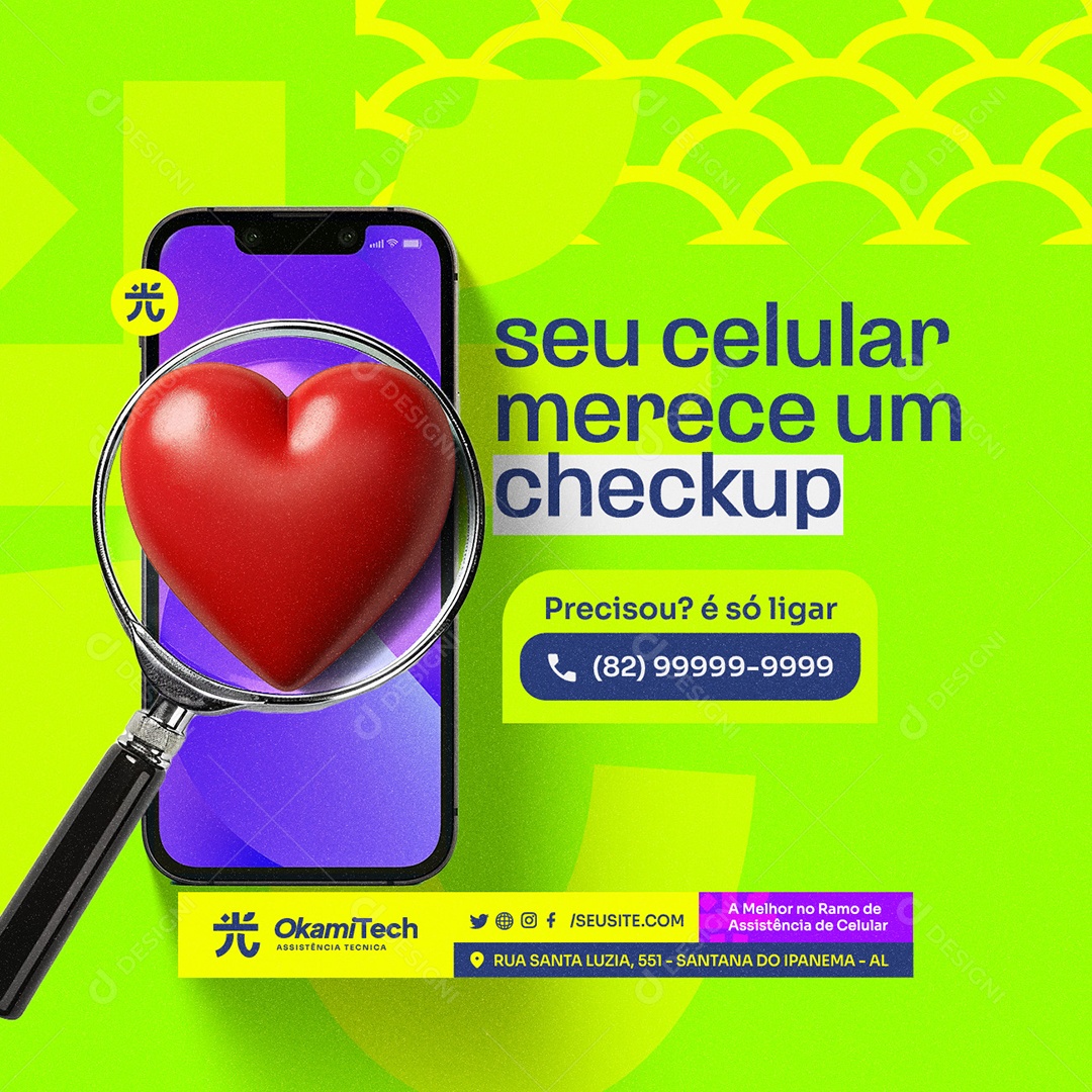 Assistência de Celular Seu Celular Merece um Checkup Social Media PSD Editável