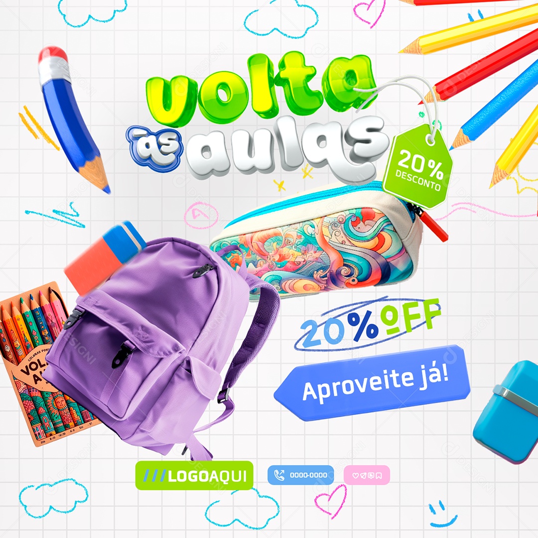 Volta às Aulas 20% Off Aproveite Já Social Media PSD Editável