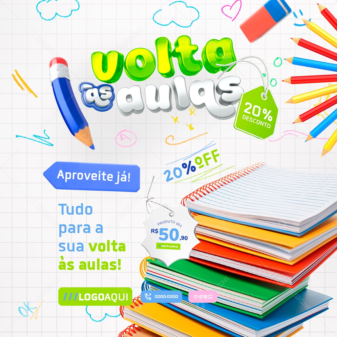 Volta às Aulas 20% Off Social Media PSD Editável