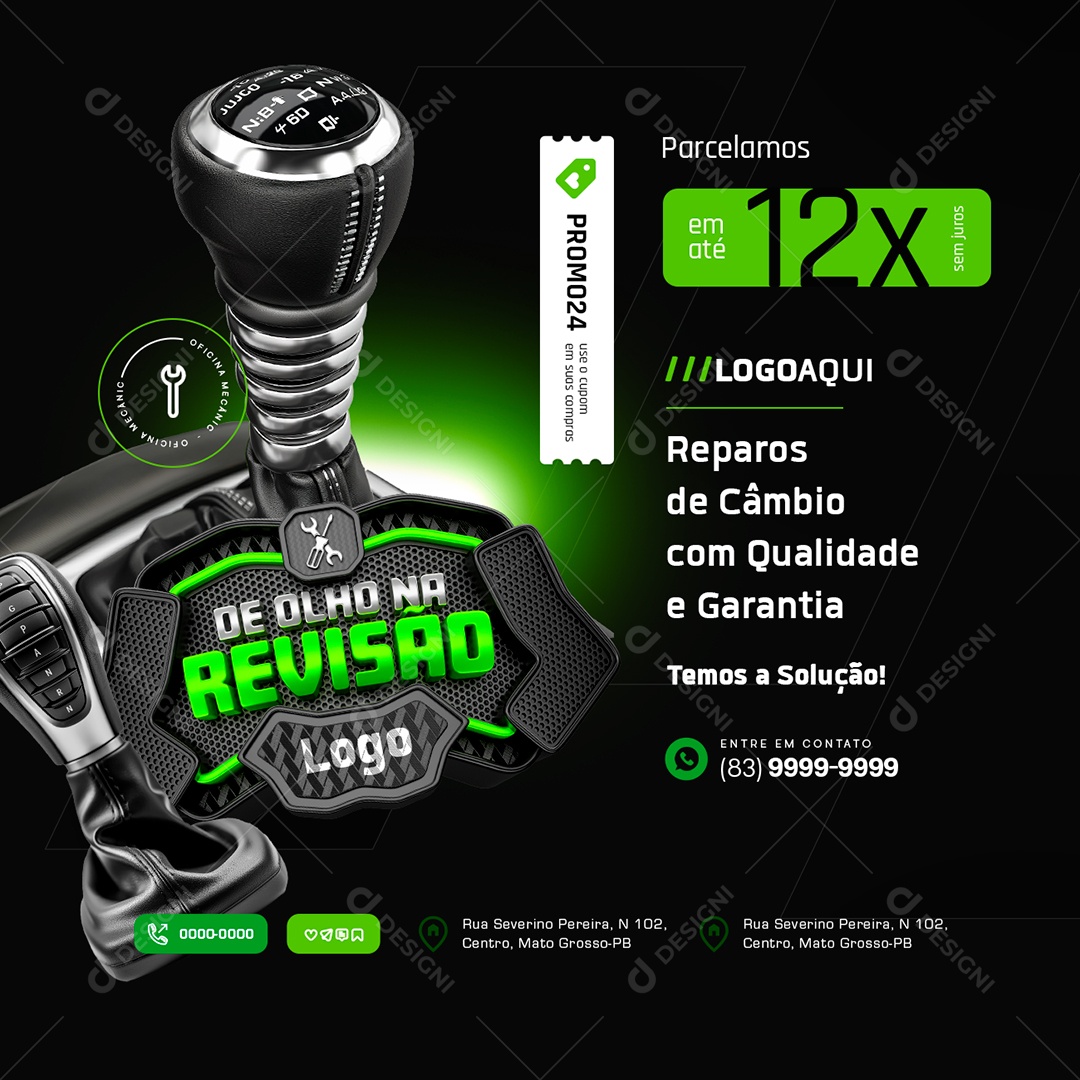 Social Media Oficina Mecânica De Olho na Revisão Reparos de Câmbio PSD Editável