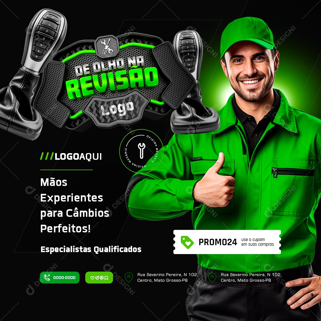 Oficina Mecânica De Olho na Revisão Mãos Experientes Social Media PSD Editável