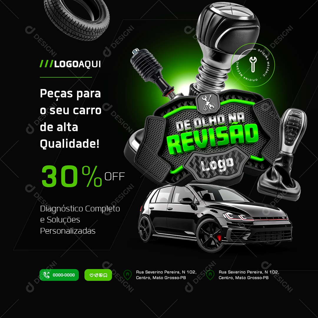 Oficina Mecânica De Olho na Revisão 30% Off Social Media PSD Editável