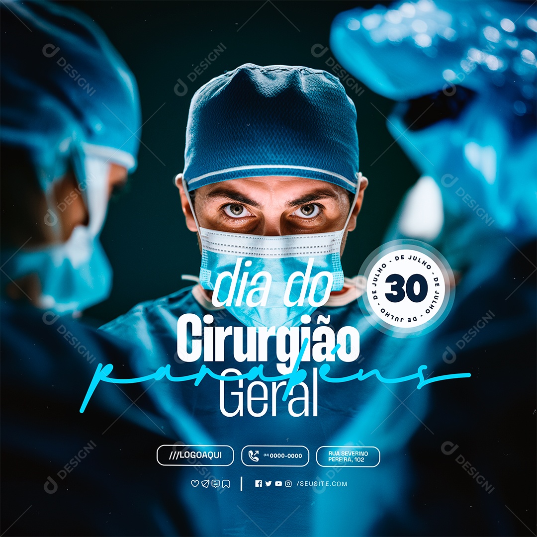 Dia Do Cirurgião Geral 30 de Julho Parabéns Social Media PSD Editável