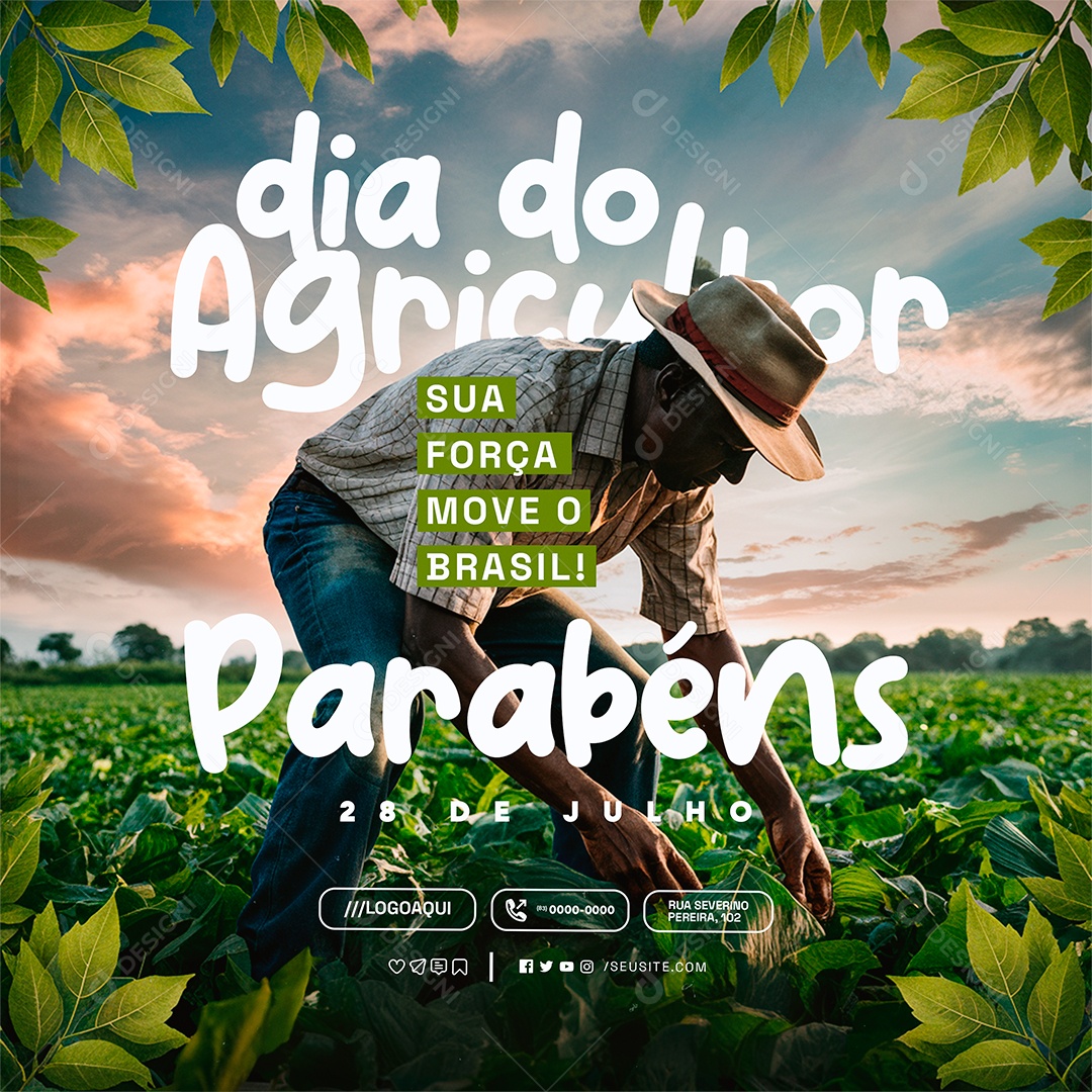 Dia do Agricultor 28 de Julho Parabéns Social Media PSD Editável