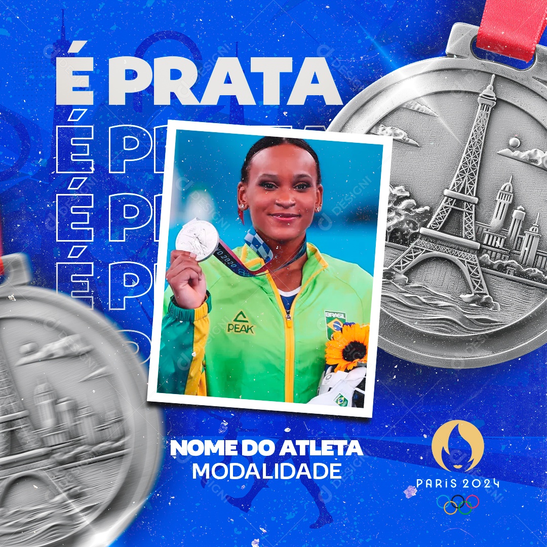 Olimpiadas Paris 2024 é Prata Social Media PSD Editável