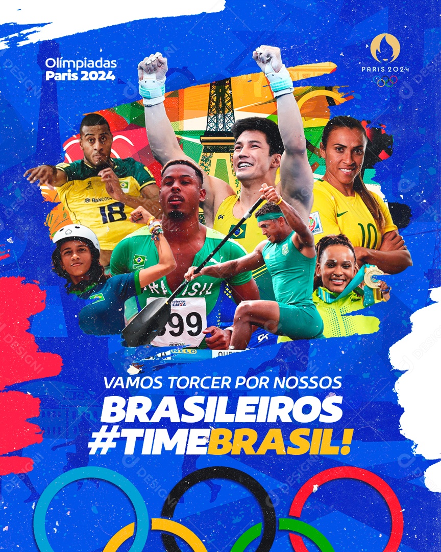 Olimpiadas Paris 2024 Vamos Torcer por Nossos Brasileiros Social Media PSD Editável