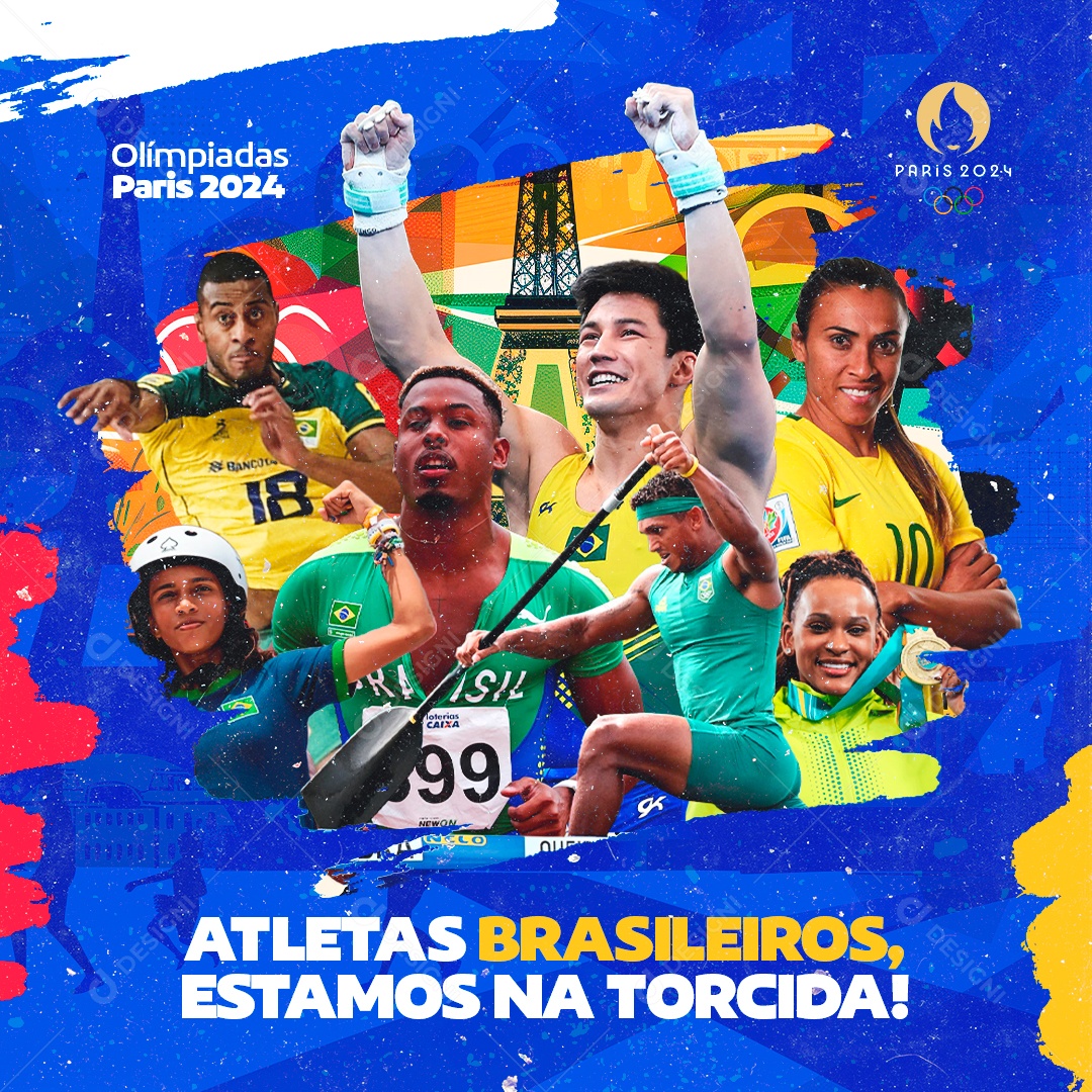 Olimpiadas Paris 2024 Atletas Brasileiros Estmaos na Torcida Social Media PSD Editável