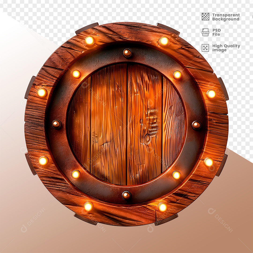 Roda de Madeira com Lampadas Elemento 3D para Composição PSD