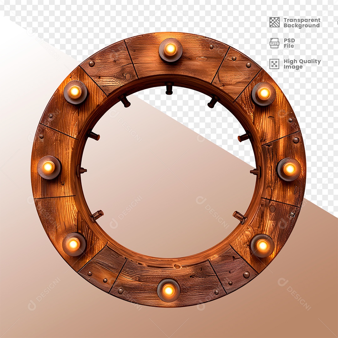 Roda de Madeira com Lampadas Elemento 3D para Composição PSD