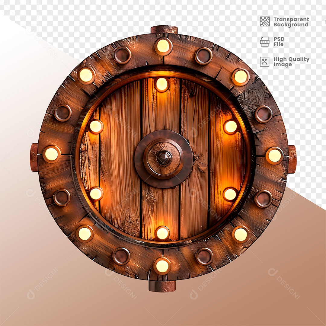 Roda de Madeira com Lampadas Elemento 3D para Composição PSD