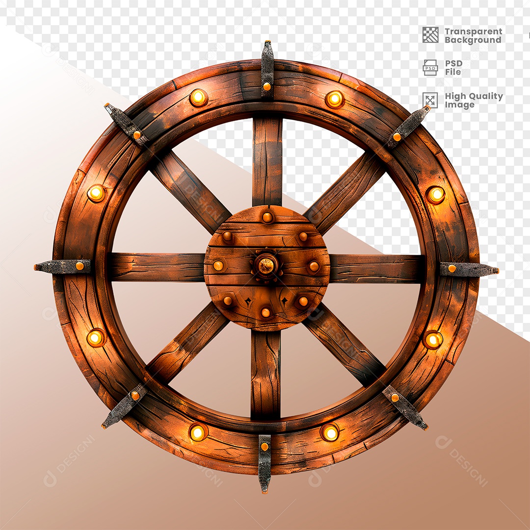Roda de Madeira com Lampadas Elemento 3D para Composição PSD