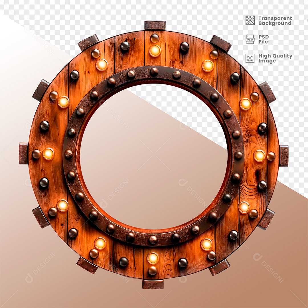 Roda de Madeira com Lampadas Elemento 3D para Composição PSD
